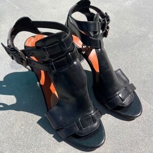 Via Spiga Block Heel Sandals Womens 9.5M Black Good